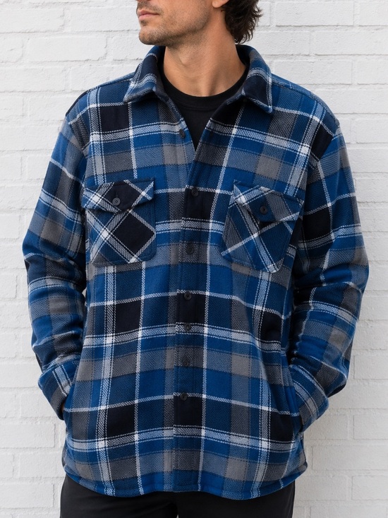 freedom Foundry Other - Men’s XL Blue Plaid Sherpa Lined Shacket Shirt Jacket Workwear Fleece